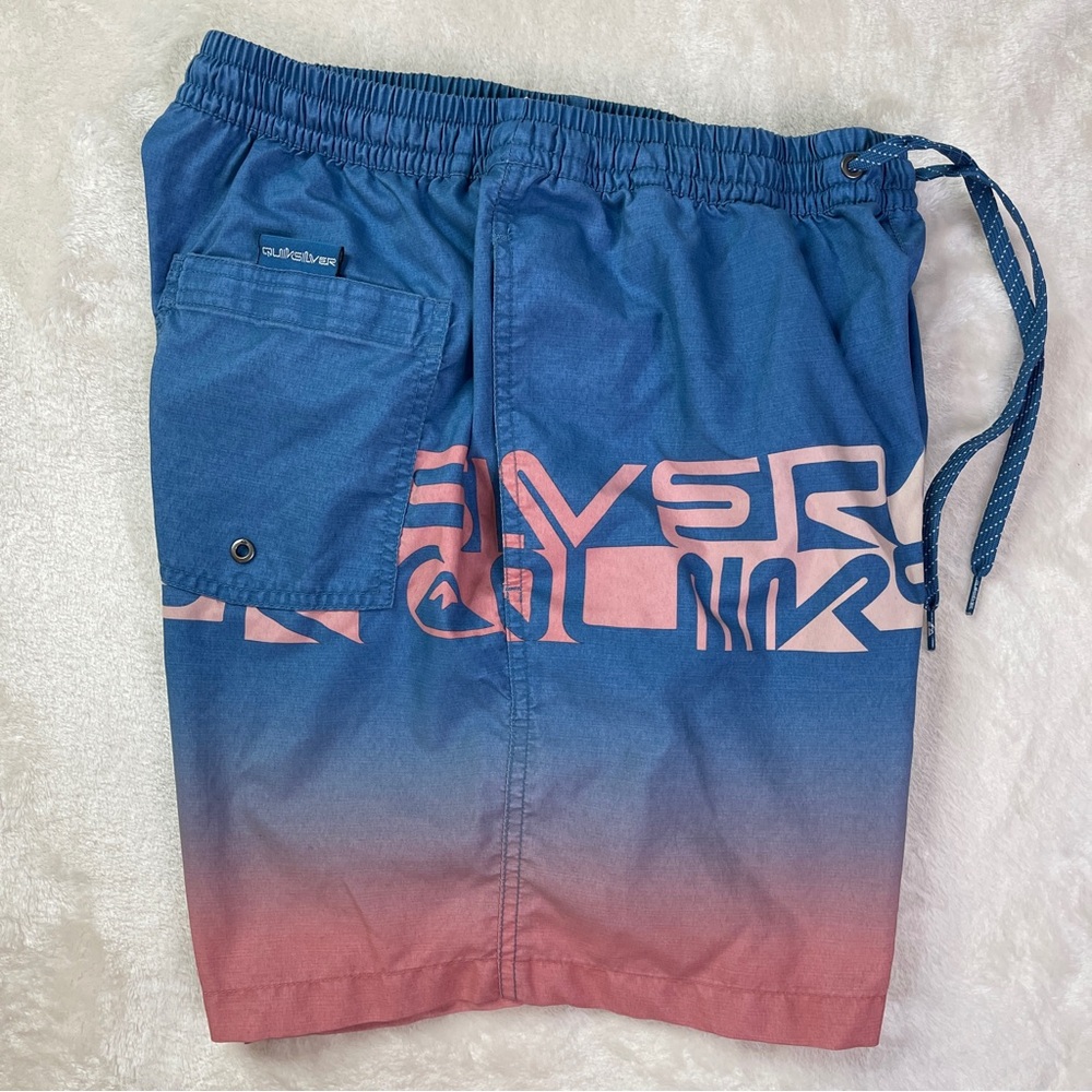 Quiksilver WordBlock Blue Pink Ombre Swim Shorts Size Large